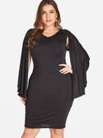 Wholesale V-Neck Long Sleeve Bodycon Black Plus Size Dress