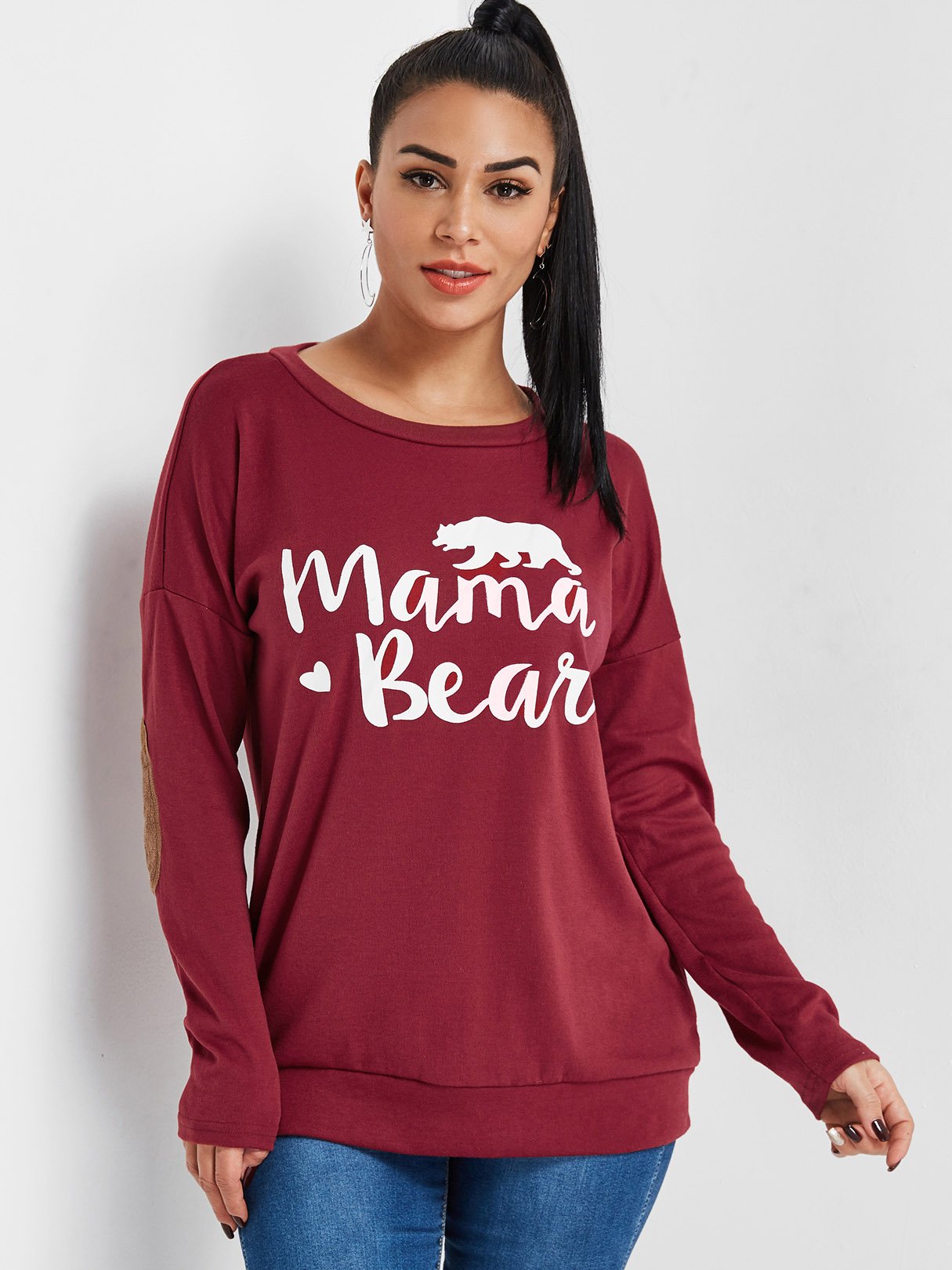 Wholesale Letter Long Sleeve Top With Patch On The Elbow