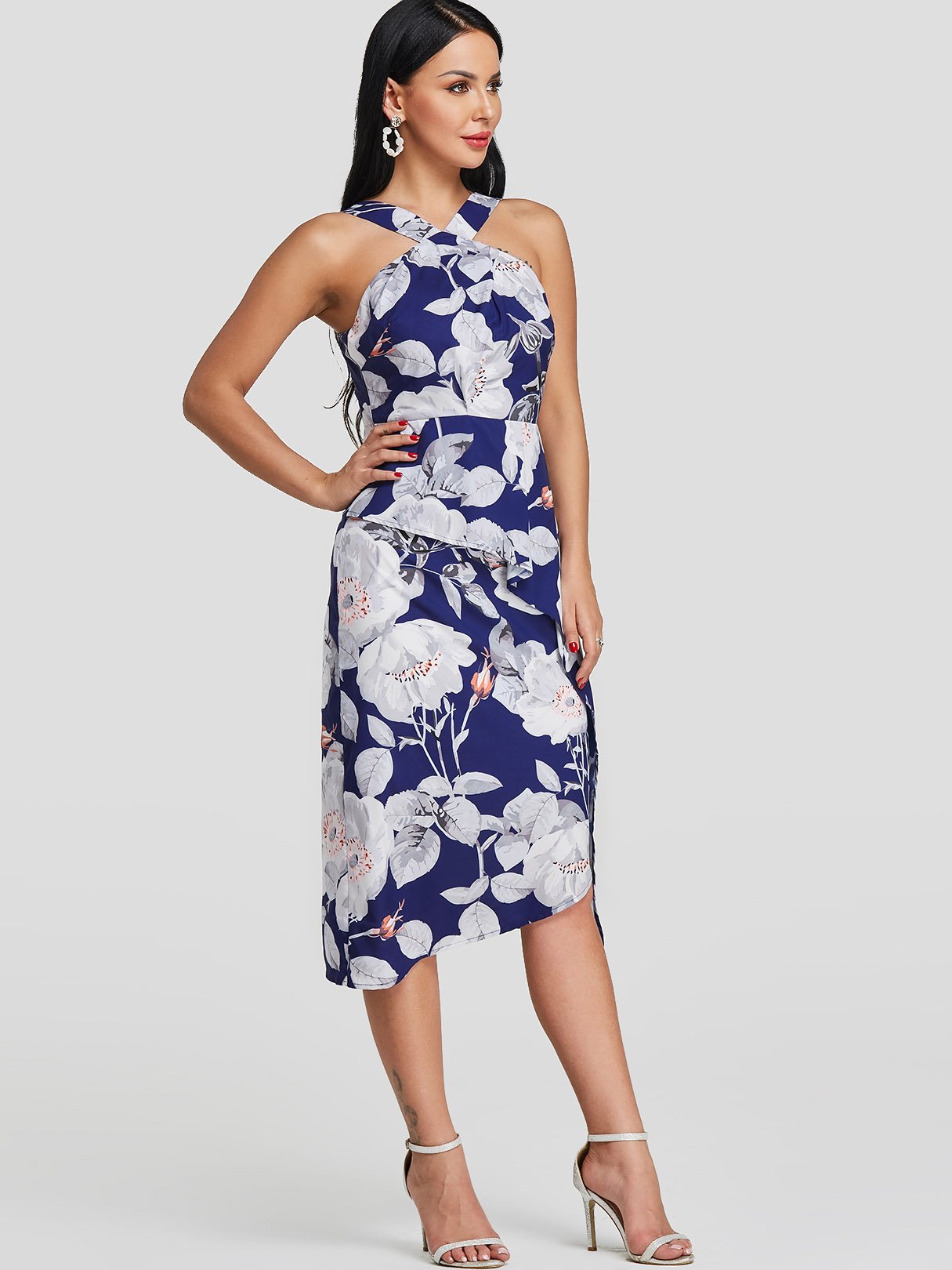 OEM Ladies Blue Floral Dresses