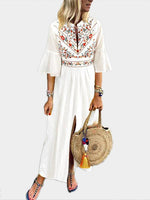 Wholesale V-Neck Short Sleeve Floral Print Slit Hem Dresses