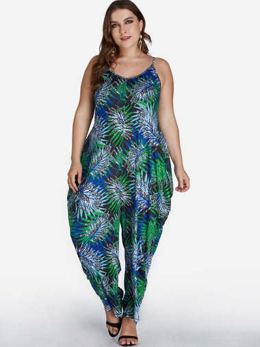 Wholesale Round Neck Floral Print Sleeveless Plus Size Bottoms