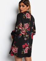 NEW FEELING Womens Black Floral Dresses