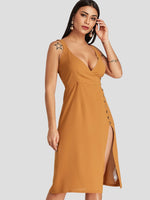 OEM Ladies Yellow V-Neck Dresses