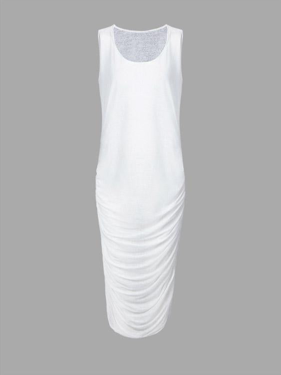Wholesale Beige Round Neck Sleeveless Plain Sexy Dresses