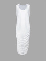 Wholesale Beige Round Neck Sleeveless Plain Sexy Dresses