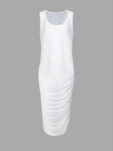 Wholesale Beige Round Neck Sleeveless Plain Sexy Dresses