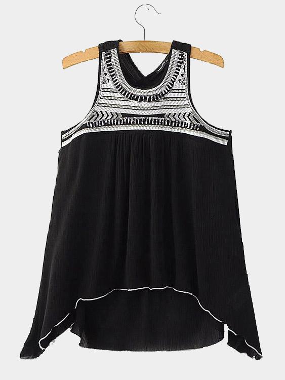 Wholesale Round Neck Sequins Embellished Black Tank Top