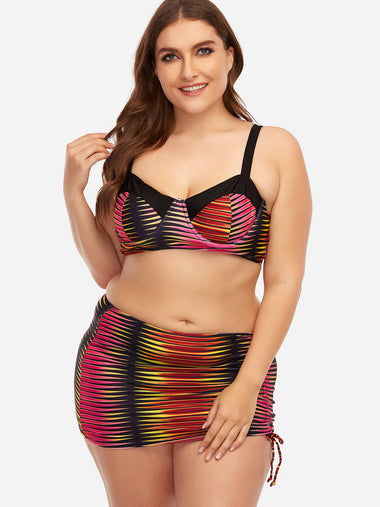 Wholesale Stripe Sleeveless Pink Plus Size Swimwear