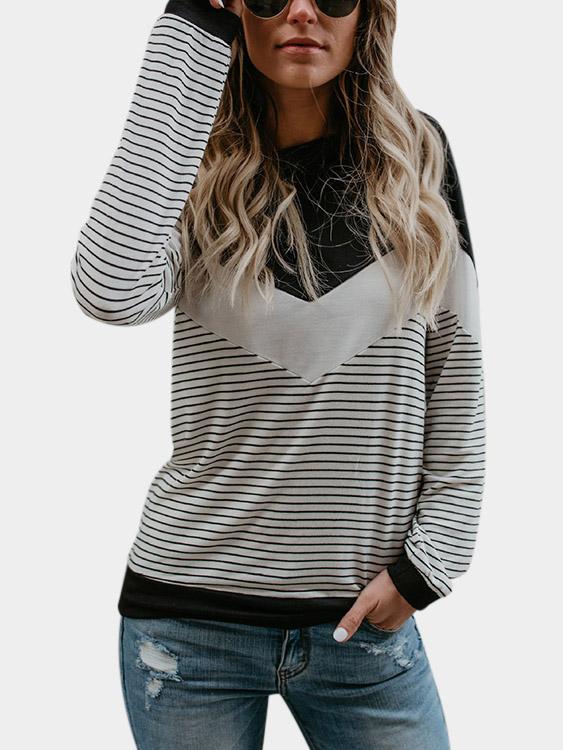 Wholesale Round Neck Stripe Long Sleeve Black T-Shirt