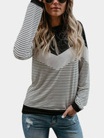 Wholesale Round Neck Stripe Long Sleeve Black T-Shirt