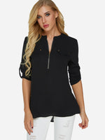 Wholesale V-Neck Floral Print Zip Back 3/4 Sleeve Blouses