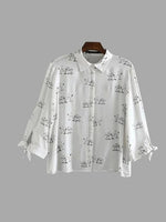 Wholesale Crane Print Pointed Collar 3/4 Length Sleeve Shirt