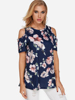 Wholesale Cold Shoulder Floral Print Short Sleeve Tee