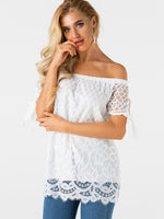Wholesale Off The Shoulder Lace Short Sleeve White Top