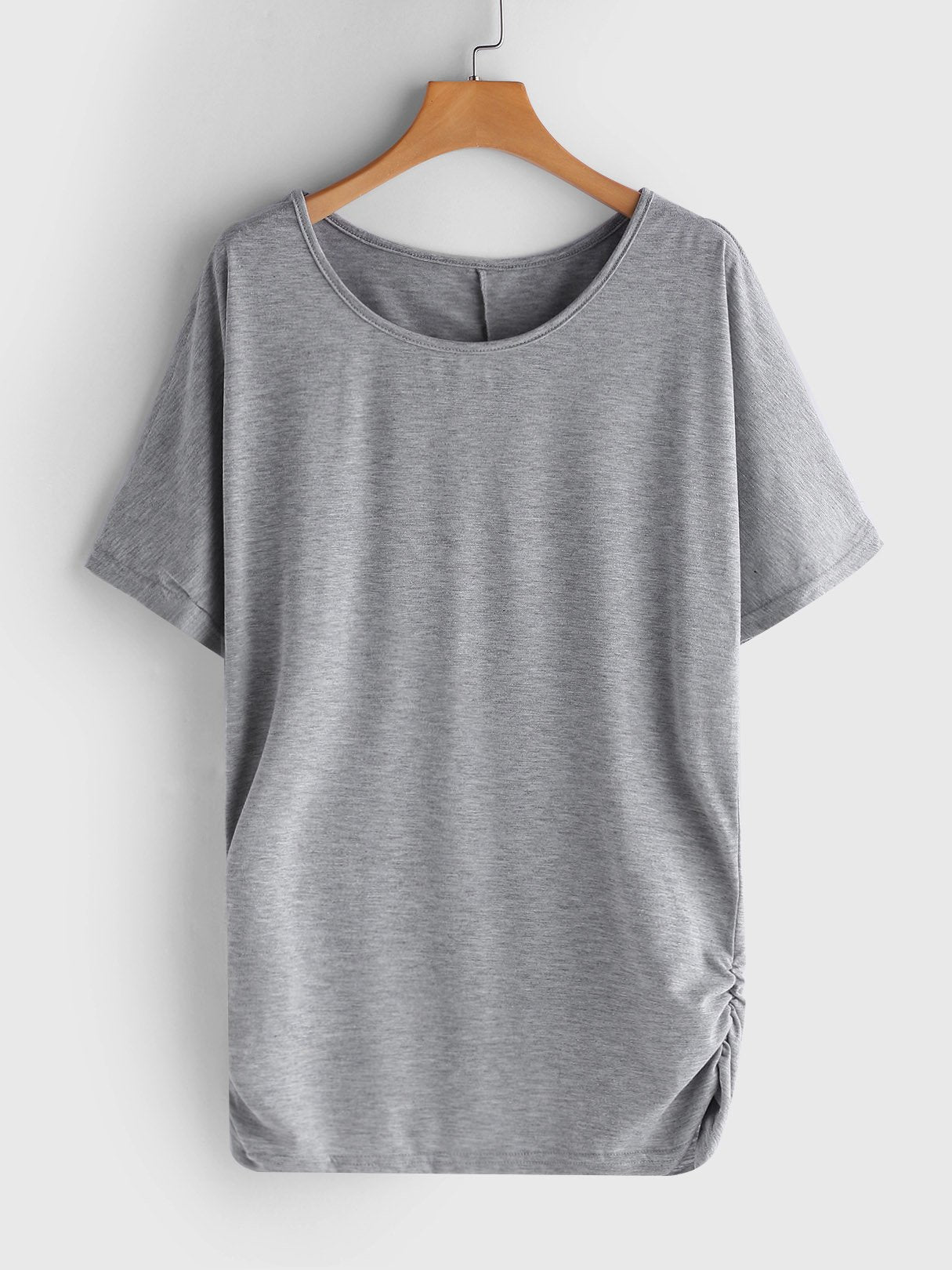 Wholesale Round Neck Pleated Short Sleeve Grey T-Shirts