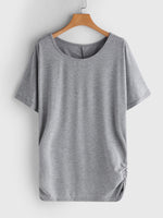 Wholesale Round Neck Pleated Short Sleeve Grey T-Shirts