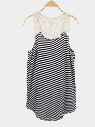 Wholesale Stripe Pattern Round Neck Crochet Lace Tank Top