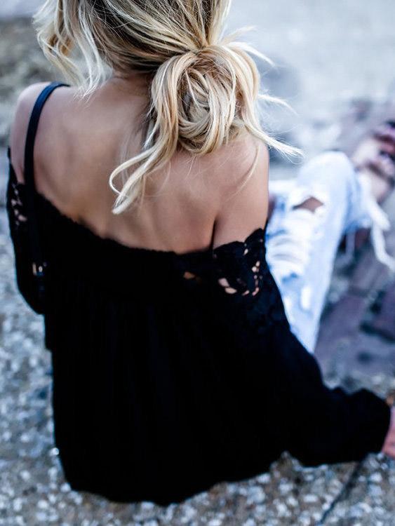 NEW FEELING Womens Black Blouses