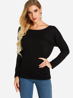 Wholesale Crew Neck Plain Backless Long Sleeve T-Shirts