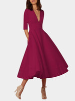 NEW FEELING Womens Burgundy V-Neck Dresses