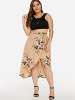 Wholesale Floral Print Lace-Up Slit Hem Plus Size Bottoms