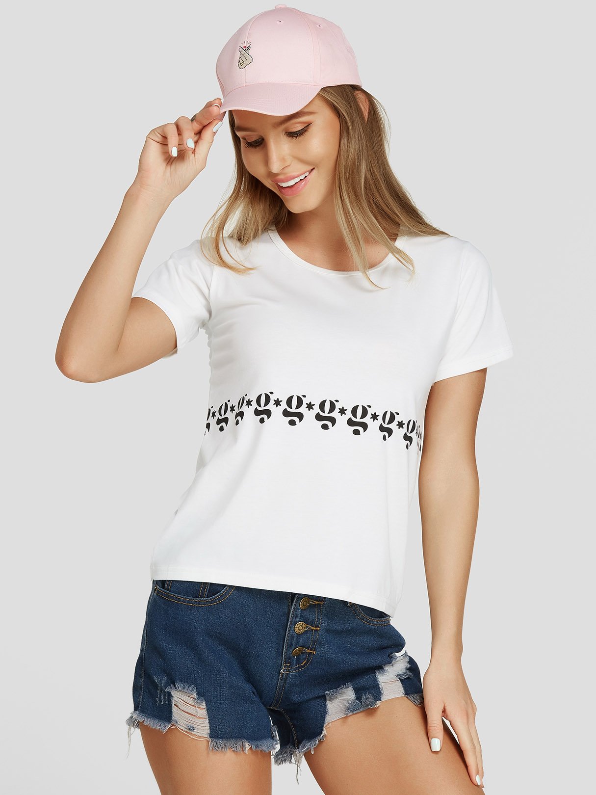 Wholesale Round Neck Short Sleeve White Fashion Tee
