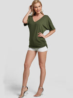 NEW FEELING Womens Army Green T-Shirts