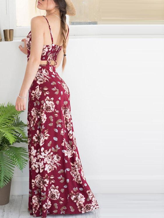 OEM Ladies Burgundy Floral Dresses