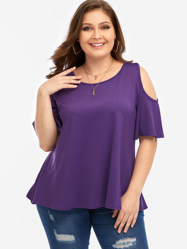 Wholesale Plus Size Round Neck Plain Short Sleeve Tops
