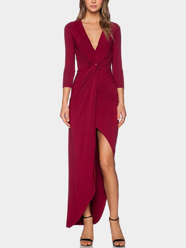 Wholesale V-Neck 3/4 Length Sleeve Red Dresses