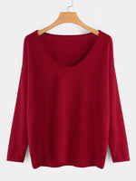 Wholesale Round Neck Plain Long Sleeve Red Plus Size Tops