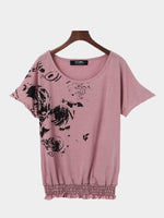 Wholesale Round Neck Printed Bodycon Hem Purple T-Shirts