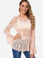 Wholesale Round Neck Plain Lace Long Sleeve Fashion Tee