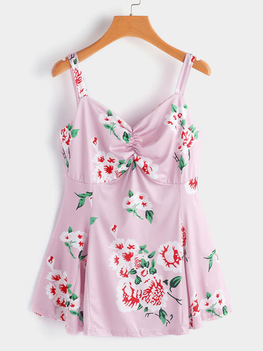 Wholesale V-Neck Floral Print Sleeveless Plus Size Tops