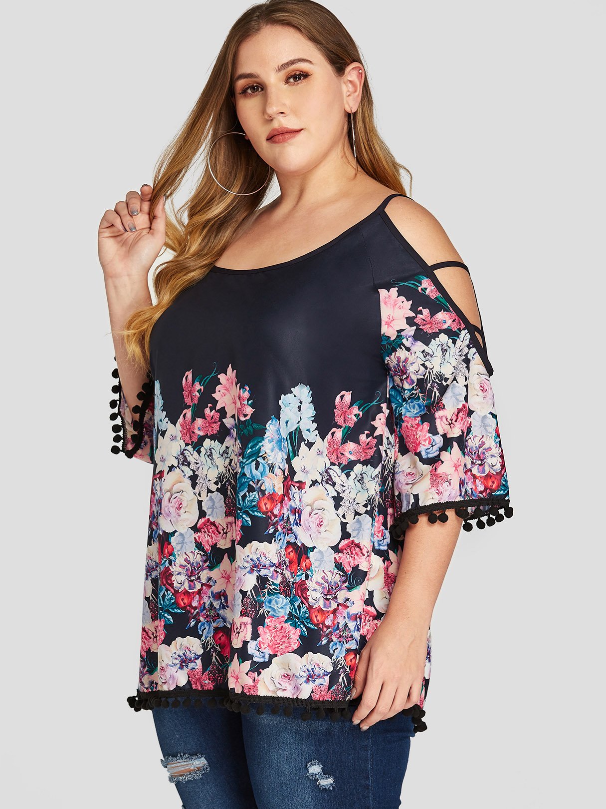 Custom Womens Floral Print Plus Size Tops