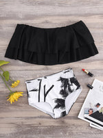 Wholesale Bateau Ruffle Trim Short Sleeve Black Bikinis
