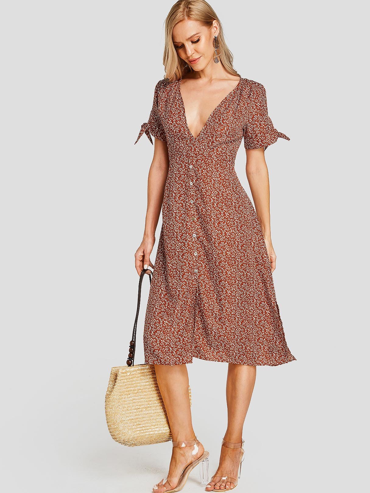 NEW FEELING Womens Red Midi Dresses