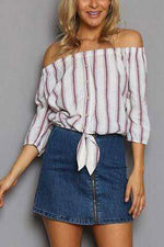 Wholesale Off The Shoulder Stripe 3/4 Sleeve Blouses