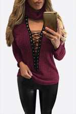 Wholesale V-Neck Long Sleeve Burgundy Top