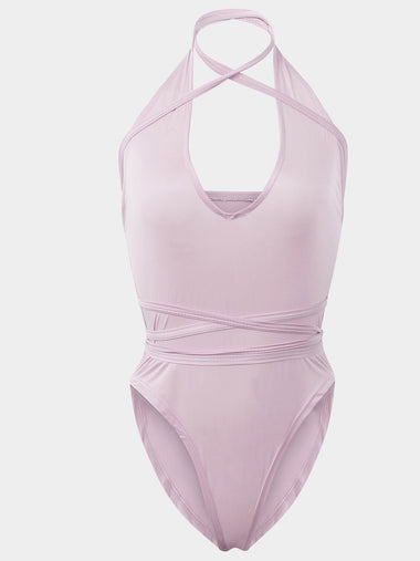 Wholesale Pink Halter Sleeveless Backless One-Pieces