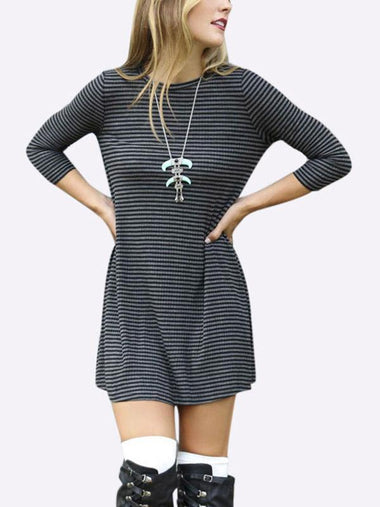 Wholesale Stripe Round Neck Long Sleeve Casual Dress