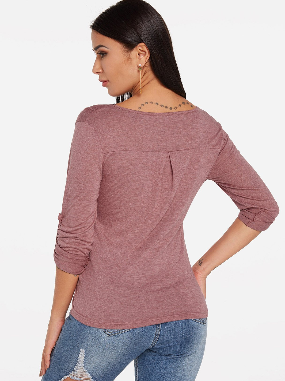 NEW FEELING Womens Burgundy T-Shirts