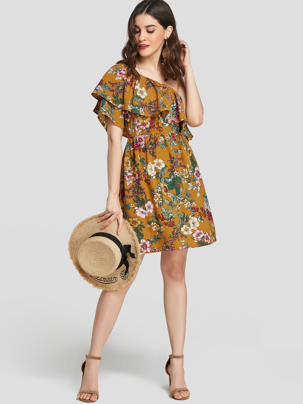 NEW FEELING Womens Yellow Floral Dresses
