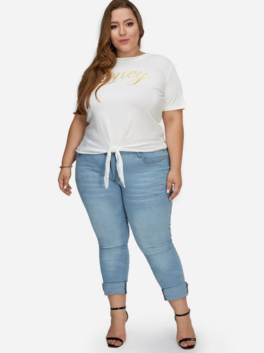 Wholesale Plain Zip Back Sky Blue Plus Size Bottoms