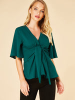 Wholesale V-Neck Plain Half Sleeve Green Blouses