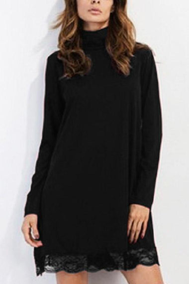 Wholesale Black Perkins Collar Long Sleeve Casual Dress