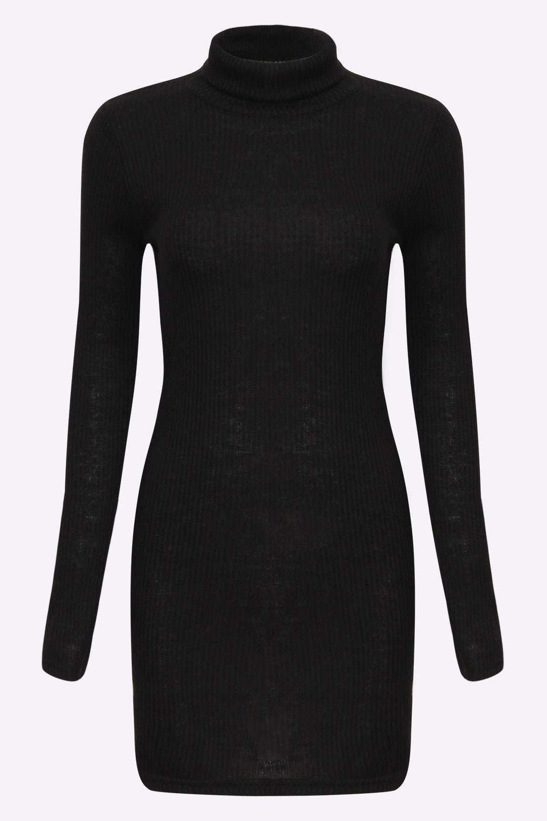Wholesale Black Roll Neck Long Sleeve Mini Dress