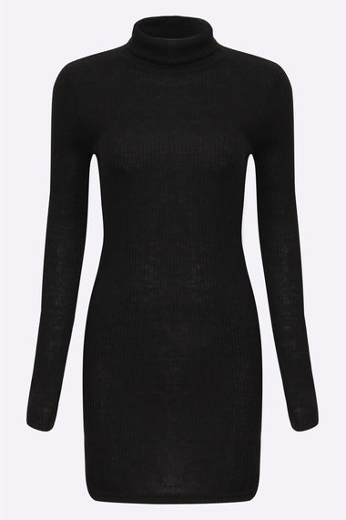 Wholesale Black Roll Neck Long Sleeve Mini Dress