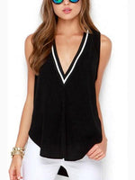Wholesale Deep V Neck Plain Sleeveless Irregular Hem Black Tank Top