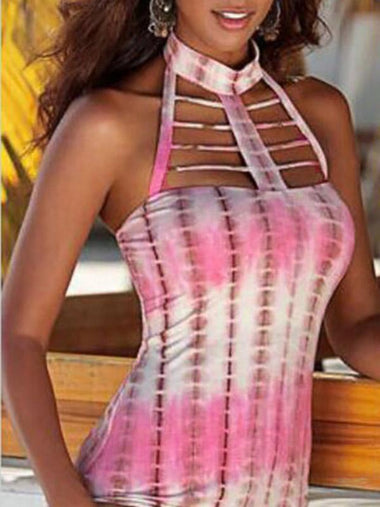Wholesale Round Neck Halter Fantasy Colour Floral Print Cut Out Sleeveless Camis